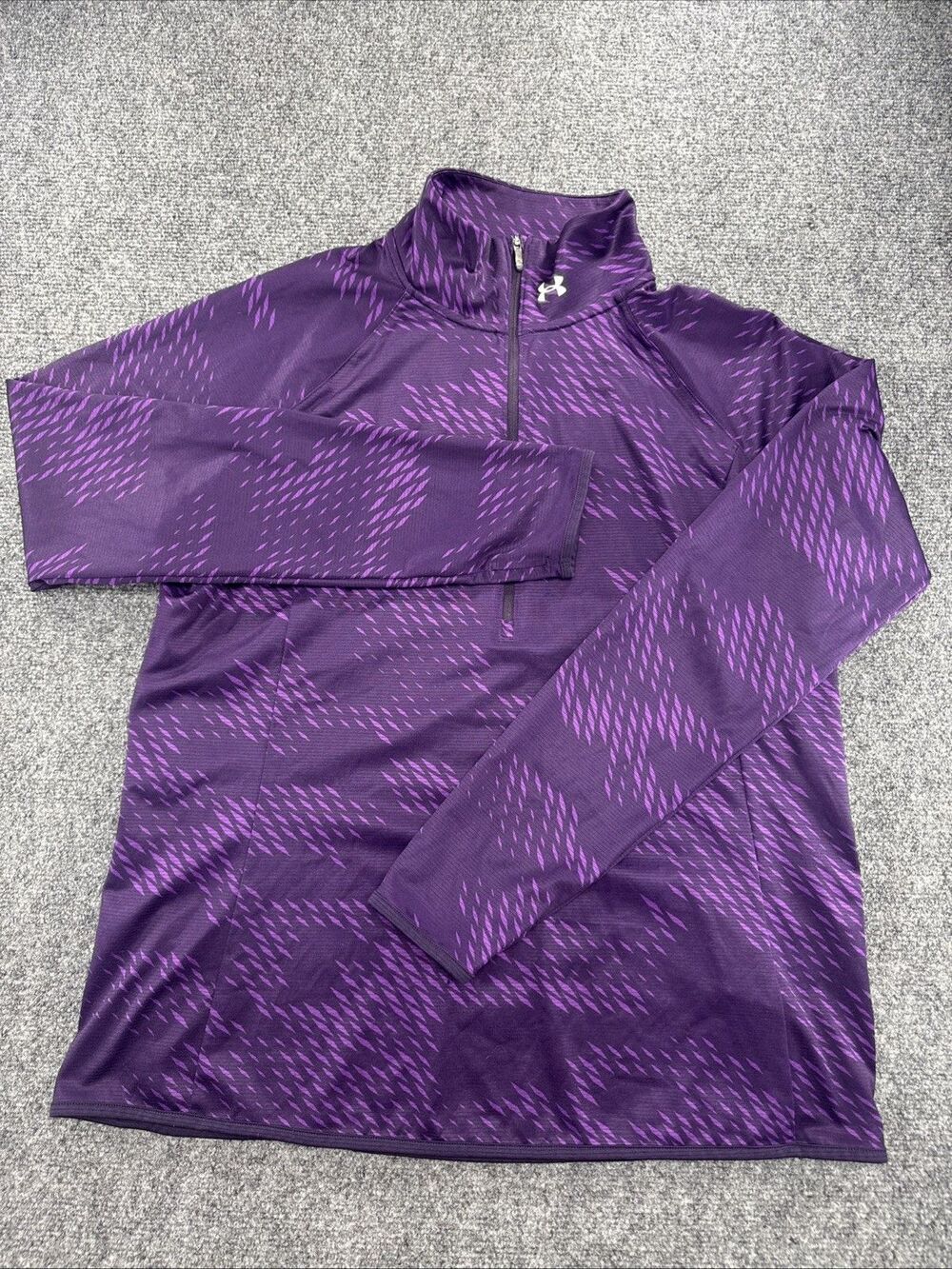 Under Armour Quarter Zip Pullover Women XL Purple Geometric Running Top EUC